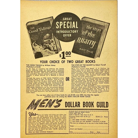 Men's Dollar Book Guild Art Mens Dollar Book Guild Can Bring You Great Stories For Men Vtg